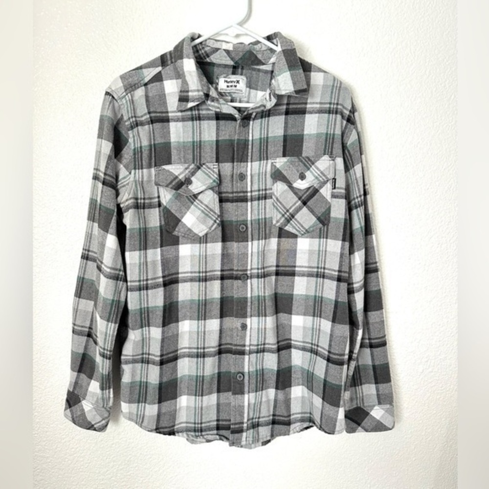 Hurley Flannel Men’s M Gray Button Down Shirt Long Sleeve Casual Top